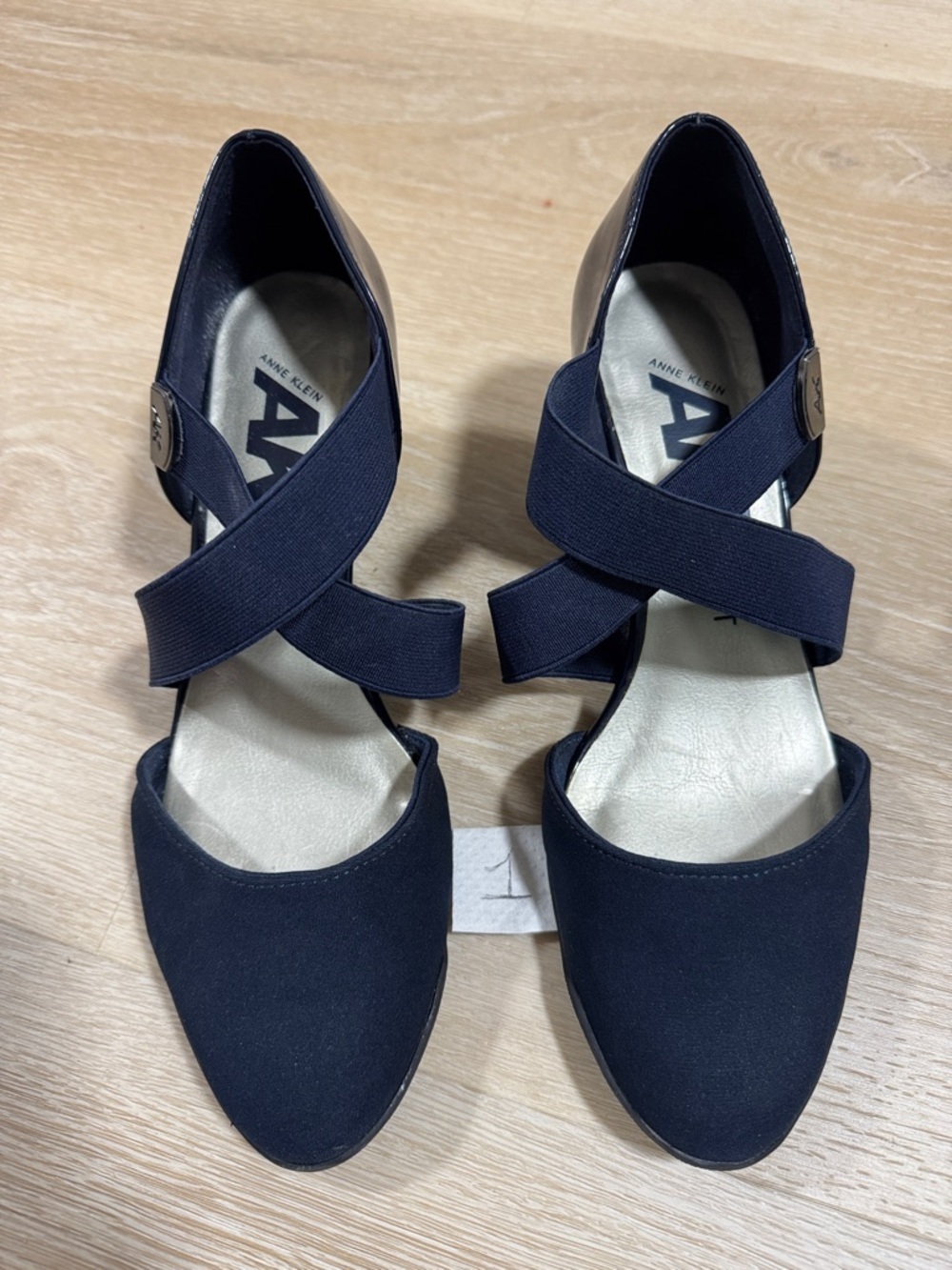 Anne Klein Navy Crisscross Elastic Strap Flats